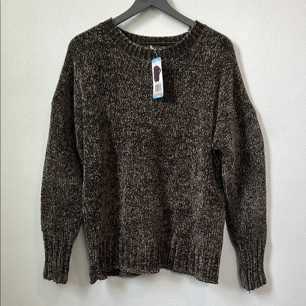 Seven7 Brown Crew Neck Sweater with Ribbed Detailing